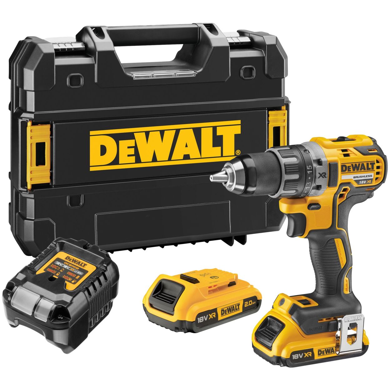 Аккумуляторная дрель-шуруповерт DEWALT DCD791D2, 18 В, 2000 об/мин, с 2 АКБ 2 Ач и ЗУ, в кейсе TSTAK(УЦЕНЕННЫЙ ТОВАР) (DCD791D2-QW/U1)