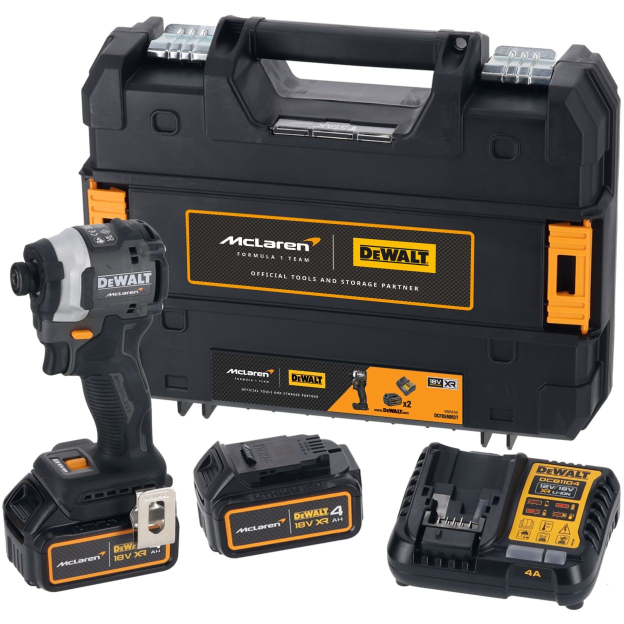 Шуруповерт DEWALT McLaren Limited Edition DCF85MM2T, 18 В, 205 Нм, 3800 уд/мин, с 2 АКБ 4 Ач и ЗУ, в кейсе TSTAK (DCF85MM2T-QW)
