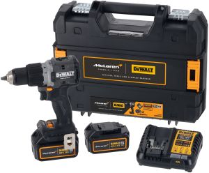 Ударная дрель-шуруповерт DEWALT McLaren Limited Edition DCD85MP2T, 18 В, 2000 об/мин, с 2 АКБ 5 Ач и ЗУ, в кейсе TSTAK